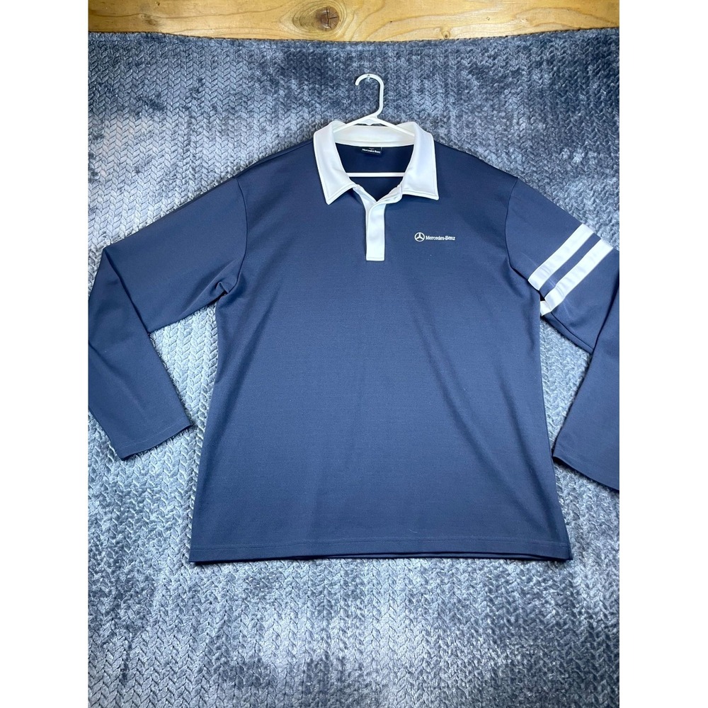 Mercedes-Benz Coolplus Pique Polo Shirt Mens XL Blue Long Sleeve Logo Golf